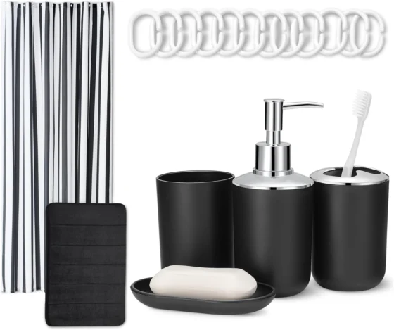 Amazon Basics, conjunto de acessórios de banho, preto