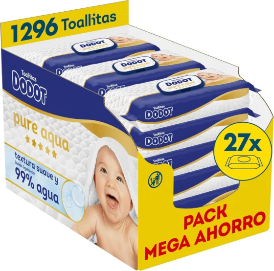 Dodot Pure Aqua, lenços húmidos para bebé, 99% água