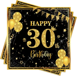 Wentsent, guardanapos de 30 anos preto e dourado, 40 unidades