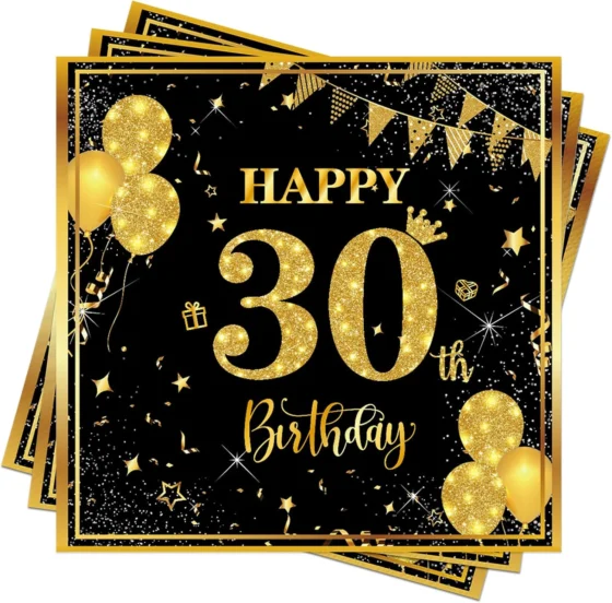 Wentsent, guardanapos de 30 anos preto e dourado, 40 unidades