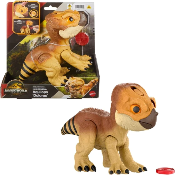 Mattel Jurassic World Aquilops Dolores, dinossauro com sons