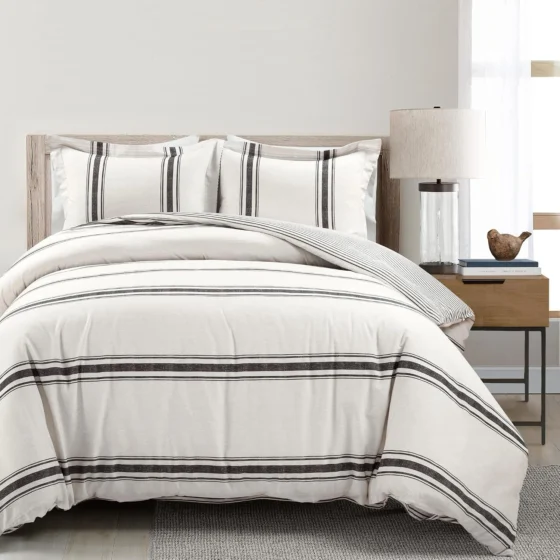 Lush Decor Farmhouse Stripe, conjunto têxtil, preto