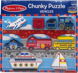 Melissa & Doug, quebra-cabeças grande de madeira, veículos