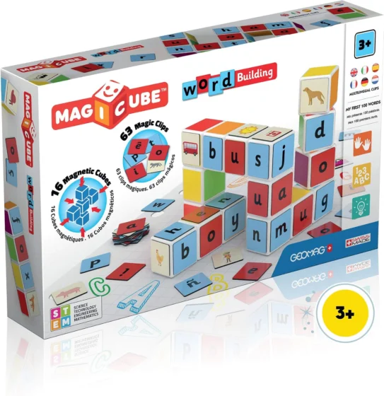 Geomag Magicube Word Building, jogo magnético de 79 peças
