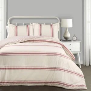 Lush Decor Farmhouse Stripe, edredão de 3 peças, azul