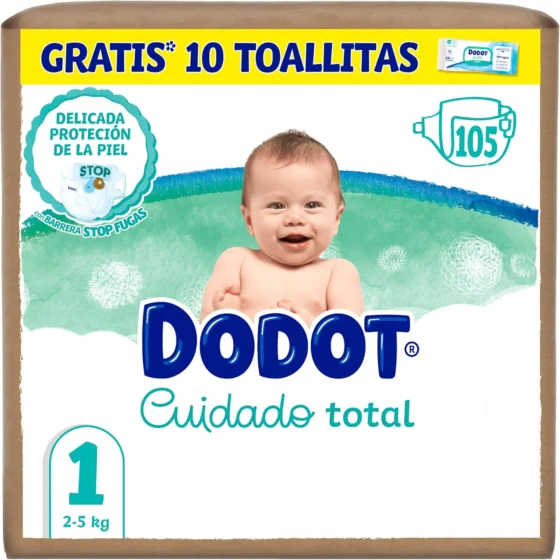 Dodot Cuidado Total, fraldas tamanho 1 (2-5 kg), 105 unidades