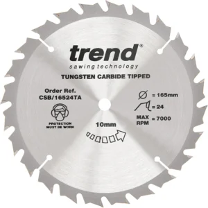 Trend Lâmina serra circular madeira 165 mm 24T TCT +15 ° broca 10 mm