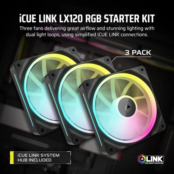 Corsair iCUE Link LX120 RGB, ventoinhas de 120 mm PWM