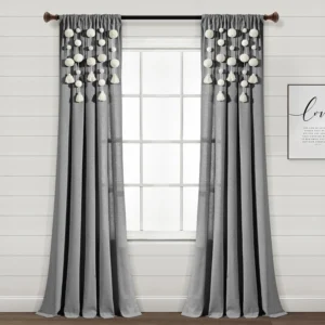 Lush Decor Painel de cortina de linho boémio com borlas e pompons