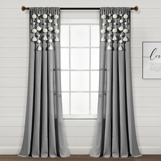Lush Decor Painel de cortina de linho boémio com borlas e pompons