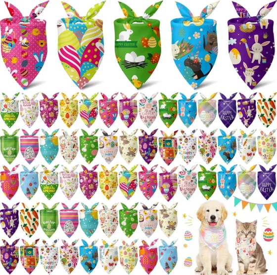Sanwuta, 60 bandanas de Páscoa para cães, padrão de coelho