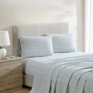 Nautica Coleridge Stripe, lençóis king em percal verdes